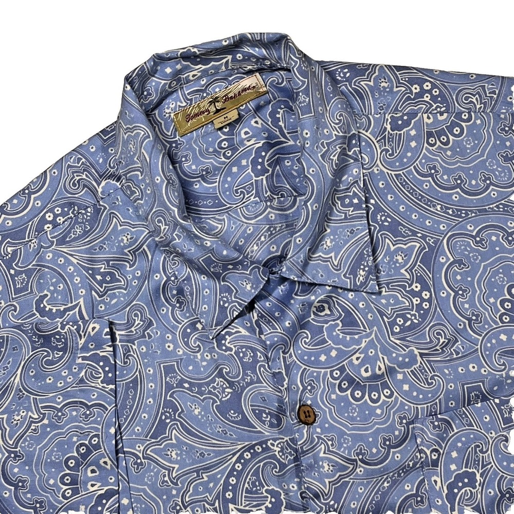 Tommy Bahama Silk Shirt Men's M Light Blue Paisley Beach Resort Vacation Preppy